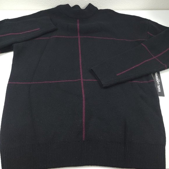 $229 Karl Lagerfeld Window Pane Crewneck Wool Blend Sweater Mens Large Black - Picture 1 of 3